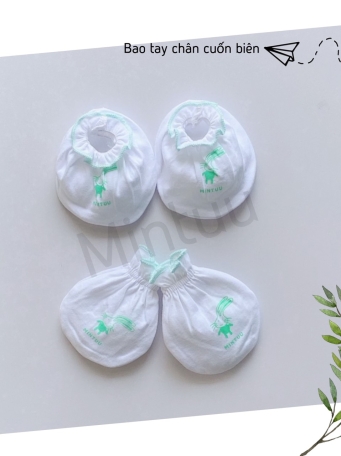 SIÊU  SALE - Bộ bao tay bao chân sơ sinh cuốn biên trắng thương hiệu MINTUU, chất liệu vải 100% cotton