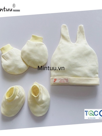 Set  mũ tai sóc - bao tay chân sọc màu  cho bé sơ sinh MINTUU
