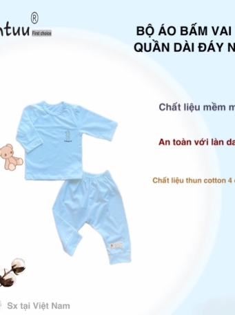Bộ quần áo cài vai tay dài MINTUU, vải 100% cotton 4 chiều