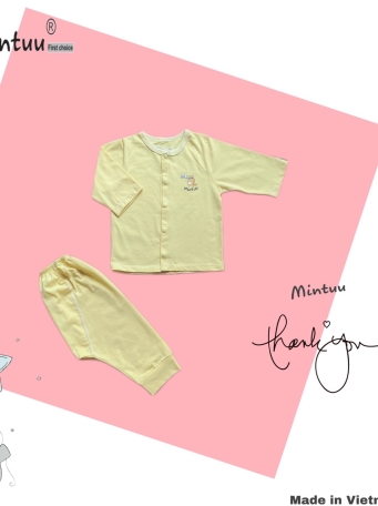 Bộ quần áo cài thẳng tay dài MINTUU, vải 100 cotton 4 chiều