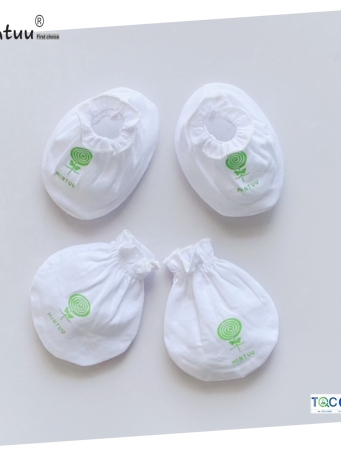 SIÊU  SALE - Bộ bao tay bao chân sơ sinh cuốn biên trắng thương hiệu MINTUU, chất liệu vải 100% cotton