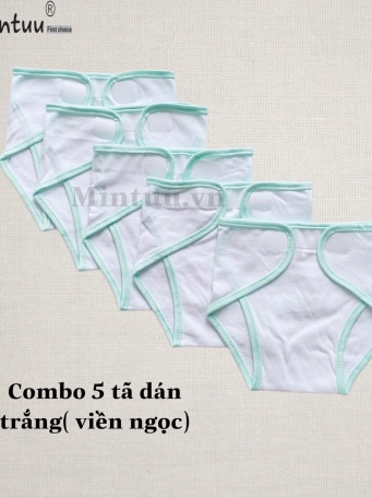 Set  5 tã  dán trắng viền sơ sinh MINTUU