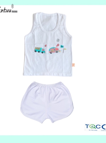 Bộ quần áo ba lỗ trắng bé trai MINTUU vải 100% cotton