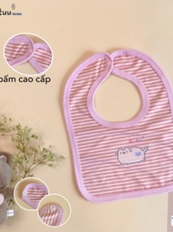 Yếm cho bé sơ sinh 0 -24 tháng bấm nút sau, chất liệu vải visco sọc dẻo, thương hiệu MINTUU