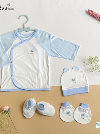 COMBO ÁO, MŨ, BAO TAY CHÂN SƠ SINH CHẤT LIỆU SỢI TRE CAO CÂP- THƯƠNG HIỆU MINTUU