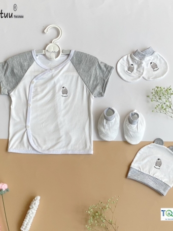 COMBO ÁO, MŨ, BAO TAY CHÂN SƠ SINH CHẤT LIỆU SỢI TRE CAO CÂP- THƯƠNG HIỆU MINTUU