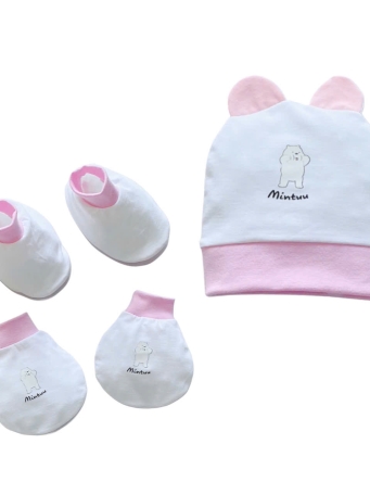 Set  mũ sơ sinh tai thỏ  - bao tay  chân bo  vải cotton 4 chiều  cao  cấp  MINTUU