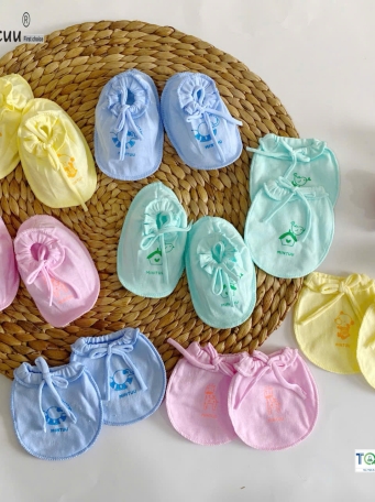 Bao tay chân cột dây màu cho bé MINTUU vải 100% cotton