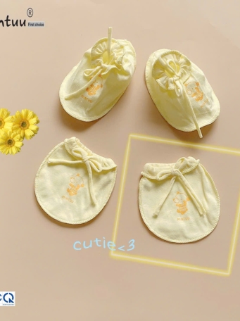 Bao tay chân cột dây màu cho bé MINTUU vải 100% cotton