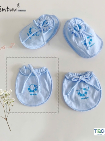 Bao tay chân cột dây màu cho bé MINTUU vải 100% cotton