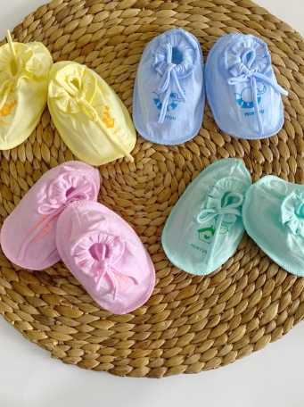 Bao tay chân cột dây màu cho bé MINTUU vải 100% cotton
