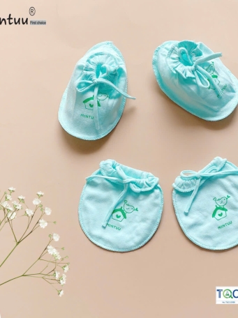 Bao tay chân cột dây màu cho bé MINTUU vải 100% cotton
