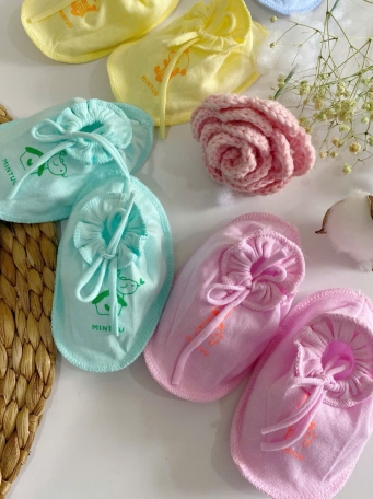 Bao tay chân cột dây màu cho bé MINTUU vải 100% cotton